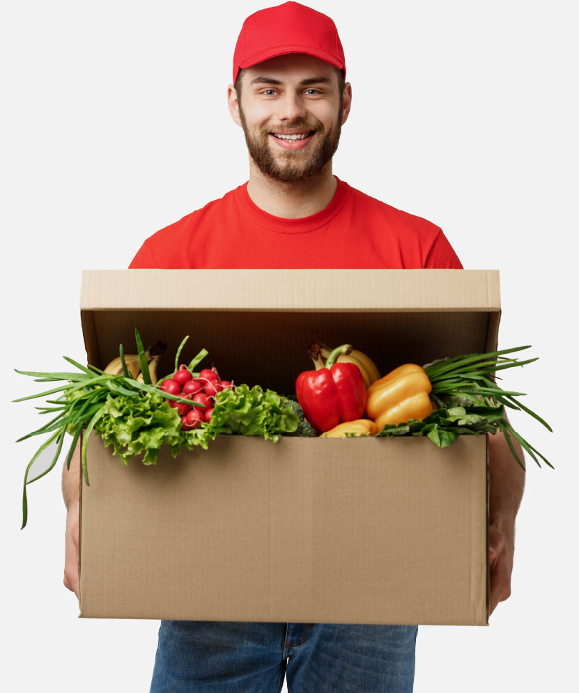 man with box of fresh produce